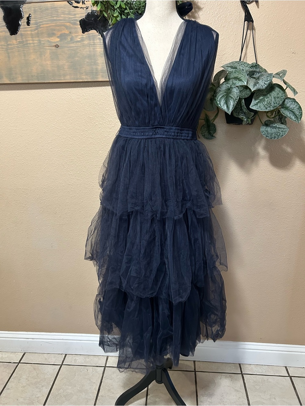 Lulus Flawless Arrival Navy Blue Tulle Tie-Strap Tiered Maxi Dress - Picture 2 of 9